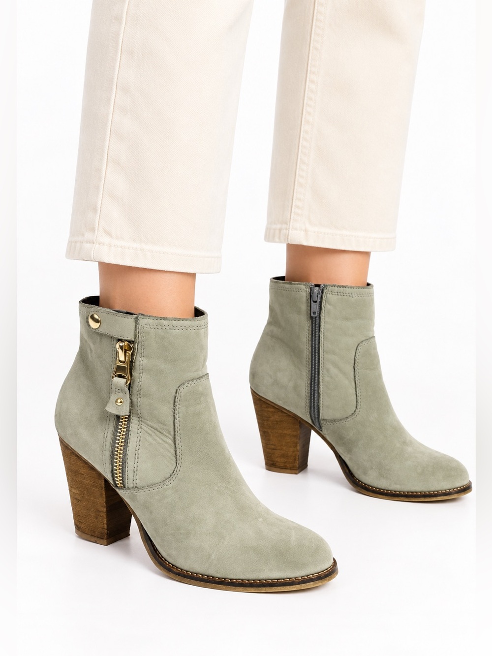 Aldo Sage Green Suede Side-Zip Ankle Boots
